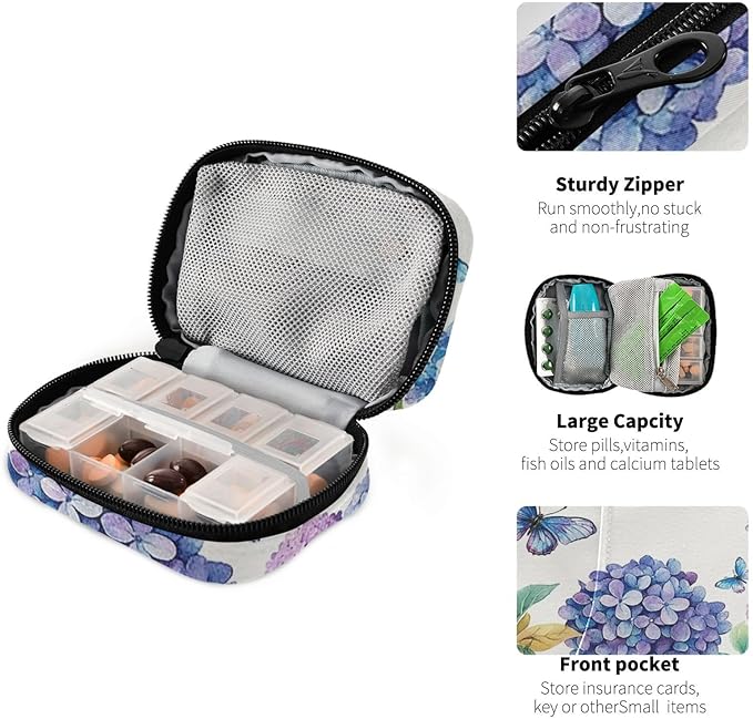 Travel Pill Case Spring Flowers Floral Weekly Small Pill Box 7 Day Pill Box Pill Organizer Bag