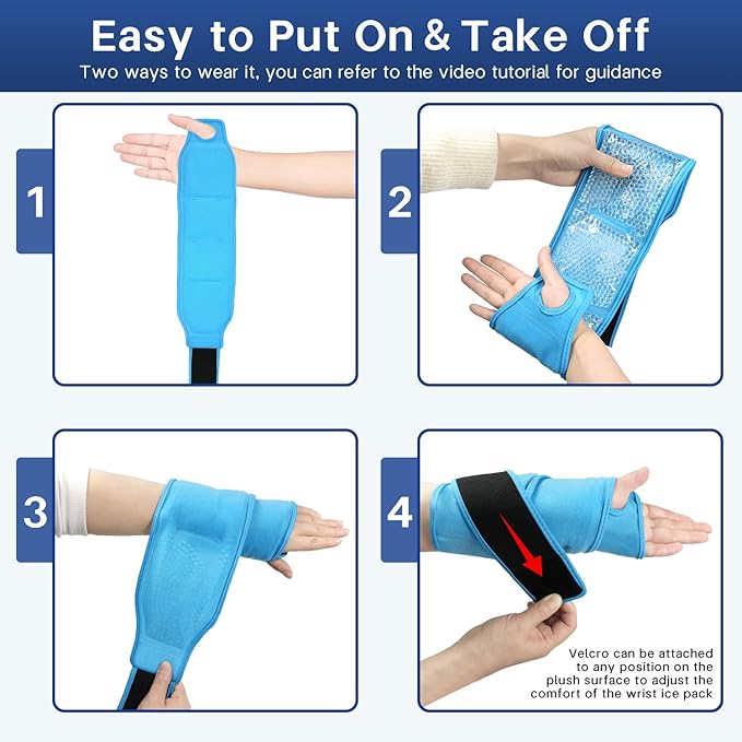 Wrist Ice Pack Wrap for Carpal Tunnel Relief, Gel Ice Packs for Injuries Reusable for Wrist Hand Foot Ankle Knee Leg Pain, Hot Cold Compress Therapy Bandage Surgery Recovery Gifts Men Women (Blue)
