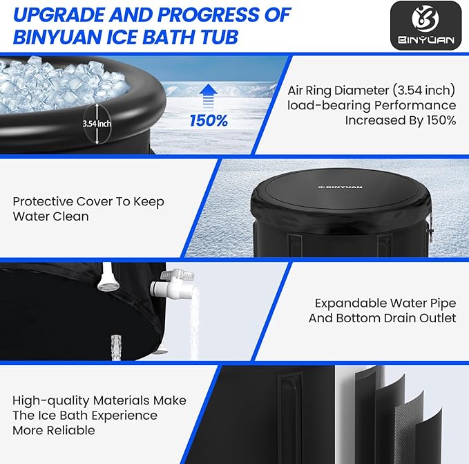 BINYUAN XL Ice Bath Tub for Athletes With Cover 99 Gal Cold Plunge Tub for Recovery, Multiple Layered Portable Ice Bath Plunge Pool Suitable for Gardens, Gyms and Other Cold Water Therapy Training