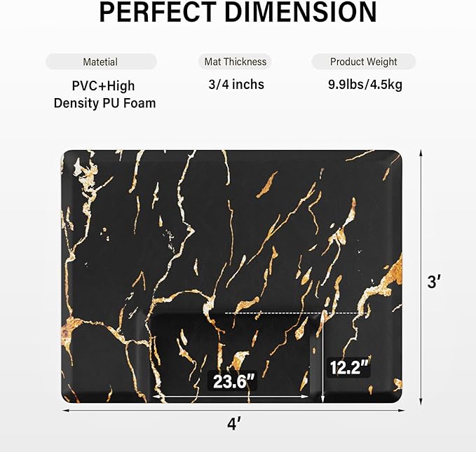 OmySalon Salon Mat for Hair Stylist Anti Fatigue, 3 ft. x 4 ft. Comfort Barber Floor Mat with Square Base, Salon Chair Matt Hairdresser Standing, Anti-Slip Easy Cleaning