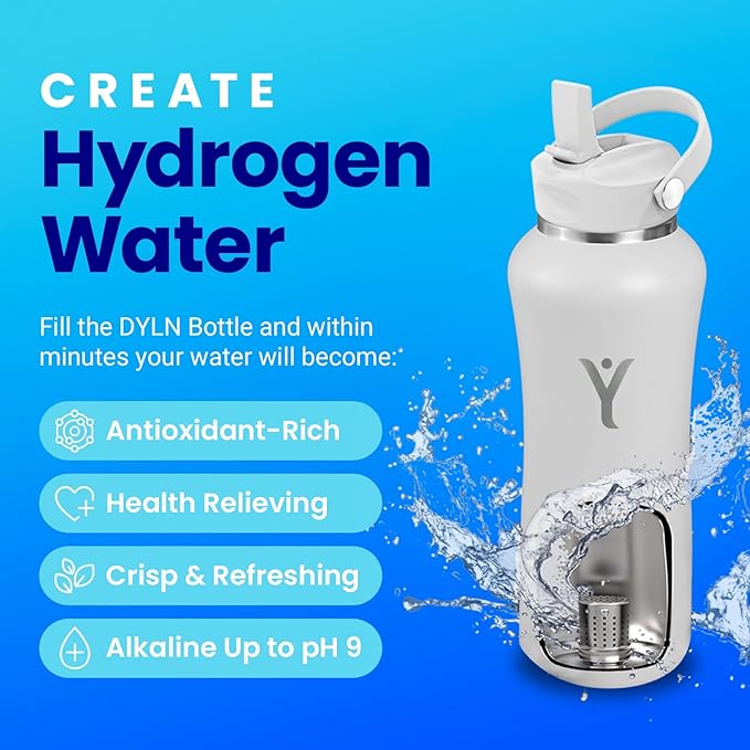 DYLN Hydrogen Water Bottle | Create Hydrating Alkaline Hydrogen-Rich Water Up to 9 pH | Vacuum Insulated Stainless Steel Water Bottle | Keeps Water Cold for 24 Hours