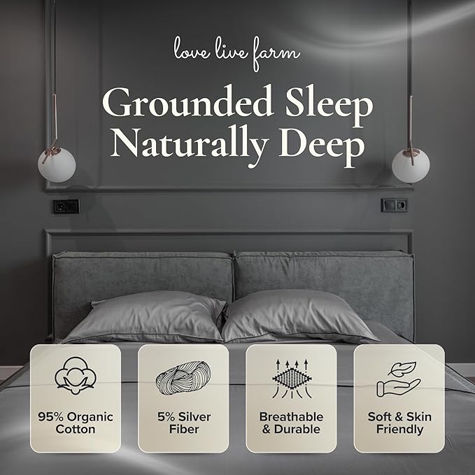 Earthing Grounding Sheets Full Size (Grey) - 400 Thread Count Soft Earthing Sheets w/Cotton, Silver Fiber - Reinforced Grounding Cord for Conductivity – Ideal Grounding Bed Sheets for Better Sleep