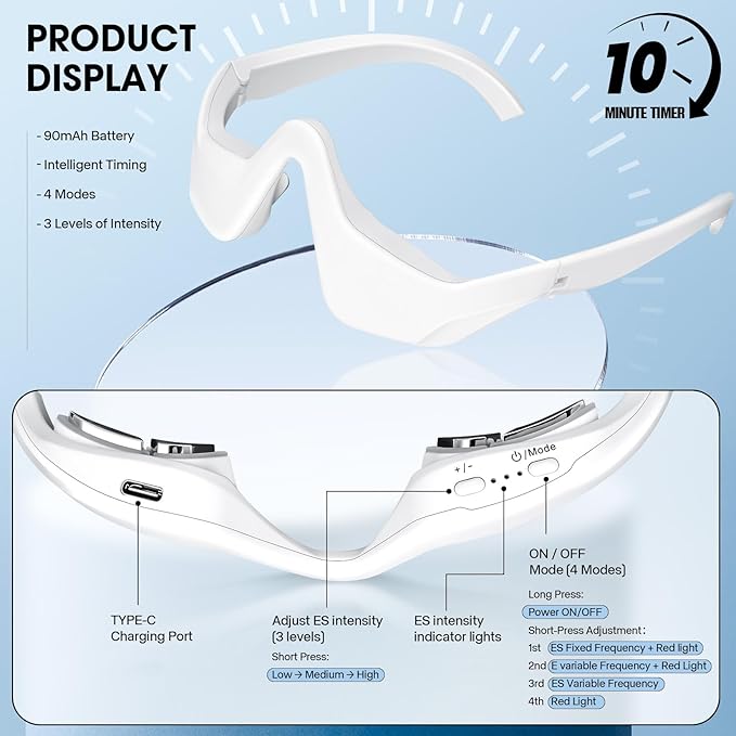 Under Eye Therapy Glasses-Eye Light Massager with 2 Modes, Eye Massager for Relieving Eye Fatigue, Reducing Wrinkles, Eye Bags, Dark Circles