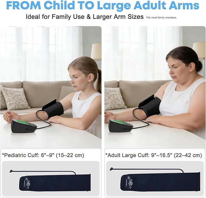 Blood Pressure Monitor for Home Use, Upper Arm Wide Range Cuff Fits Pediatric to Large Adult, Easy to Use Accurate Systolic Diastolic Readings, Includes USB Cable & 4 AAA Batteries