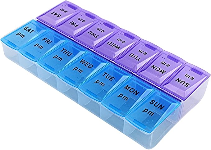 Jumbo Extra Large 9" x 4.75" Pill Organizer 7 Day 2 Times a Day Weekly Pill Box AM PM Pill Case, Pill Container Vitamin Case Twice a Day Morning Bedtime