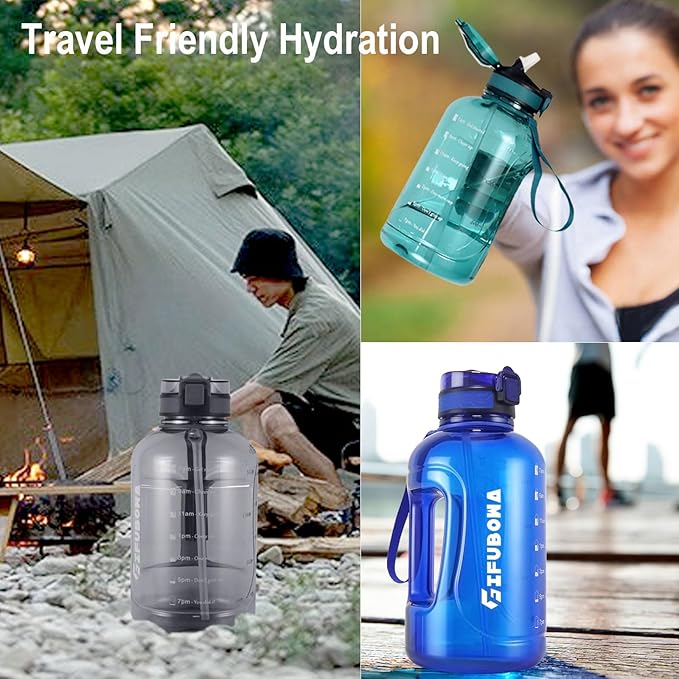 GIFUBOWA 2L Water Bottle with Straw Half Gallon Drinking Bottle with Handle Motivational Gym Jug 2 Liter with Time Marker