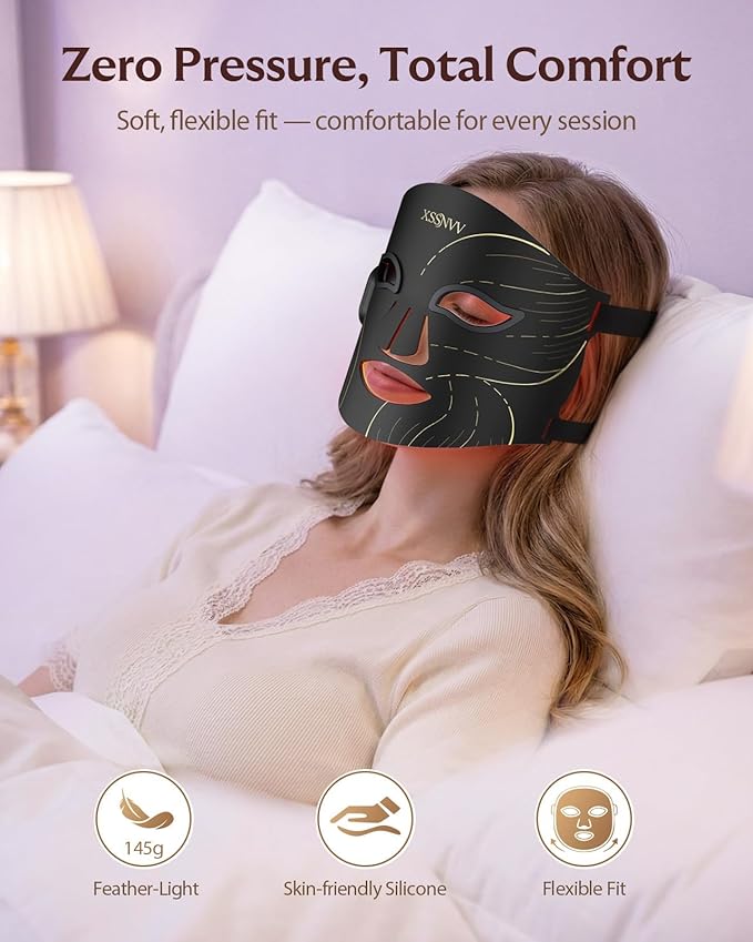 Cordless Red Light Therapy for Face, 4 Modes Portable LED Face Mask, 850NM Infrared & Red Light Mask, 10-Min Timer, 272 LED Beads, Rechargeable for At-Home & Travel