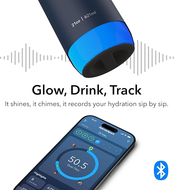 HidrateSpark PRO 2 21 oz Chug – Smart Hydration Bottle with Clinically Accurate Water Tracking & Extended Battery Life – Syncs with Apple Health, Fitbit, Smart Rings & Watches - Navy
