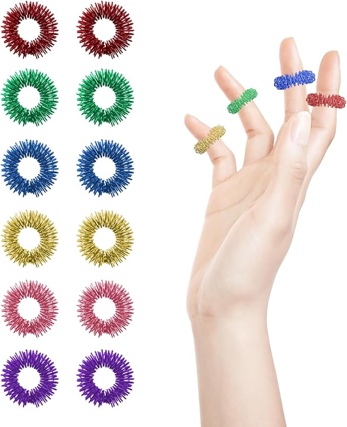 Ortarco 12PCS Acupressure Rings, Anxiety Ring, 6 Colors Acupuncture Ring and Finger Massager, Quiet Fidgets for Classroom, Home and Office Stress Reduction