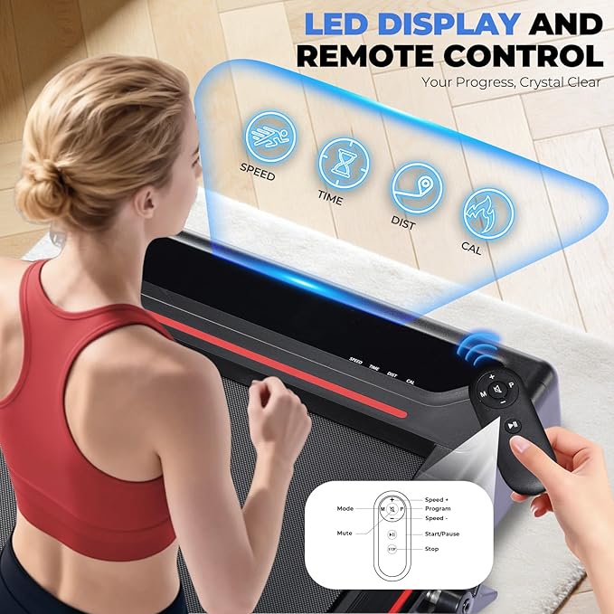 GTPLAYER Walking Pad Treadmill with Adjustable Height Handle Bar, 3HP Quiet Foldable Under Desk Treadmill, Portable Treadmills for Home 350LBS with Remote Control LED Display