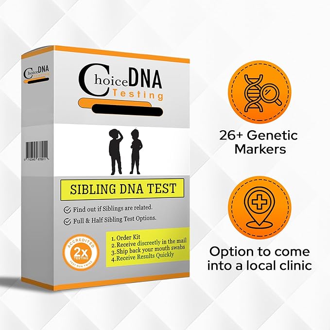 Choice DNA Full or Half Sibling DNA Test Home Kit, Sibling DNA Testing Kit with 4 Swabs Per Person, DNA Kit with All Lab Fees Included, Results in 2-6 Business Days