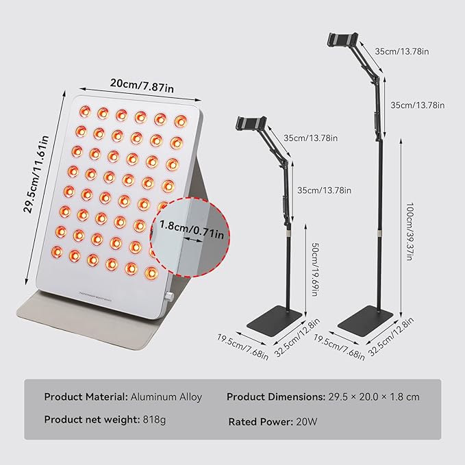 Red Light Therapy Panel for Face & Body - Portable 195 LED 4-in-1 Multi-Wave (415/590/660/850nm) Near Infrared Red Light Therapy Device with Protective Goggles, 10 Phototherapy Modes, Silver