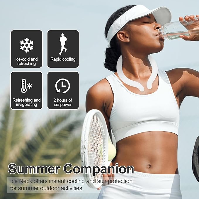 Cooling Neck Wrap with Insulated Bag, Reusable Ice Neck Ring & Body Cooler for Summer Heat, Wearable Cooling Tube Maintains 18°C/64°F for Outdoor, Sports, Travel (White*2)