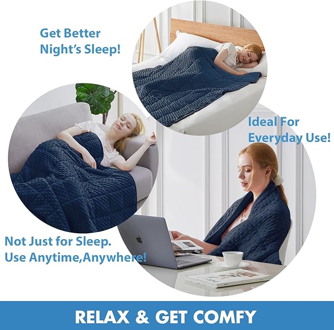 Weighted Blanket Twin 15lbs for Adult(48"×78",Navy Blue) Breathable Soft Minky Weighted Throw Blanket for All Season,Heavy Blanket with Premium Glass Beads