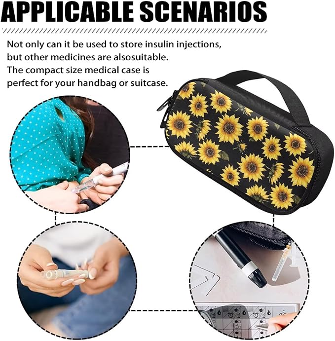 Sunflowers Insulin Cooler Travel Case Diabetic Insulated Organizer Lightweight Cooling Travel Bag for Insulin Pen and Medication Diabetic Supplies Easy to Use and Carry