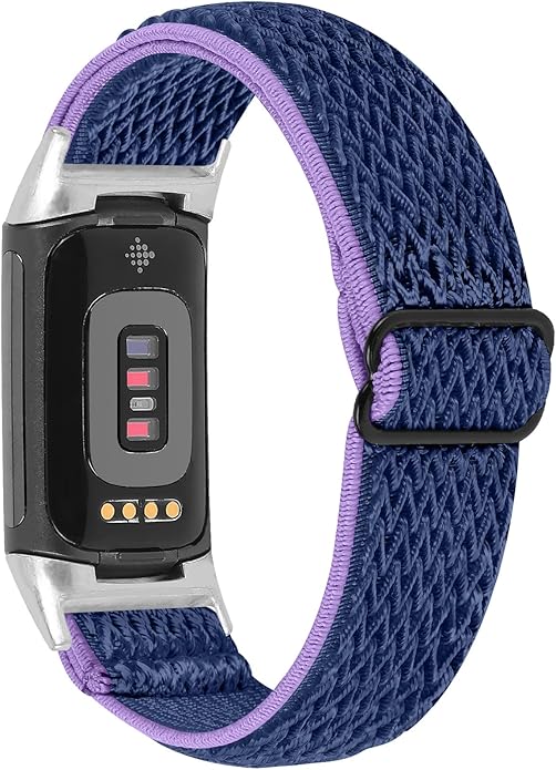 Lijinlan Nylon Band Compatible with Fitbit Charge 5 Advanced Fitness & Health Tracker, Elastic Woven Strap Stretchable Wristband Watch Bands Replacement for Charge 5 for Women Men