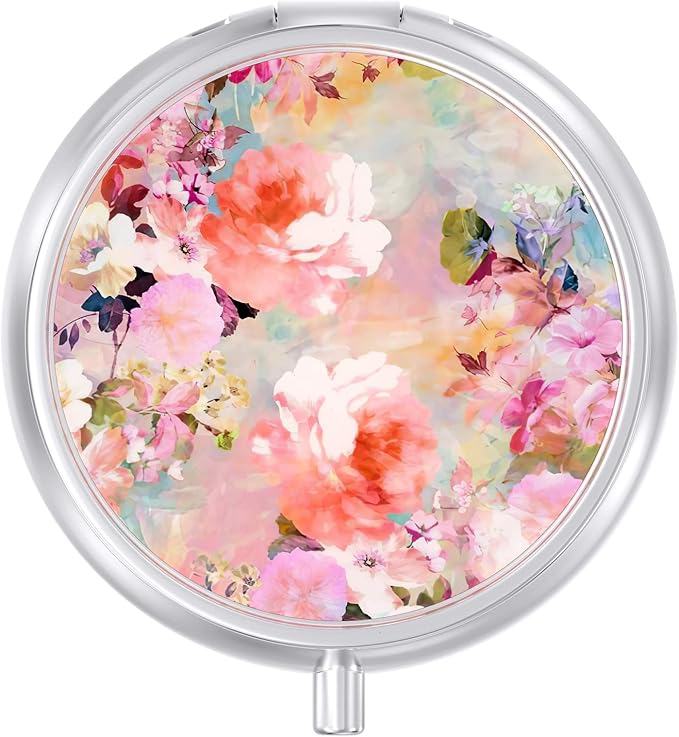 Pill Case, Cute Travel Pill Box for Purse, Moisture Proof Small Medicine Holder, Portable Pocket Medicine Organizer Dispenser to Hold Vitamins, Cod Liver Oil, Supplements, Watercolor Flowers