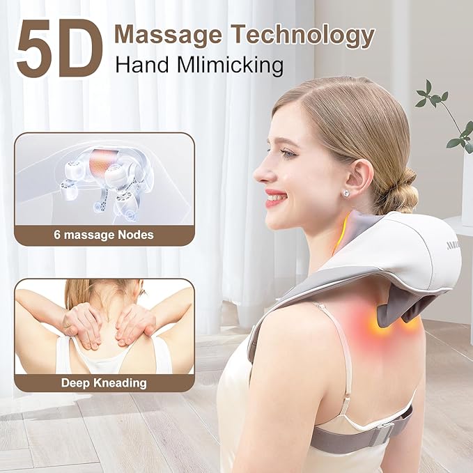 Neck and Shoulder Massager with Soothing Heat, Deep Tissue Kneading Shiatsu Massage Pillow for Back, Leg, Body Pain Relief, Electric Full Body Massager for Christmas Gifts