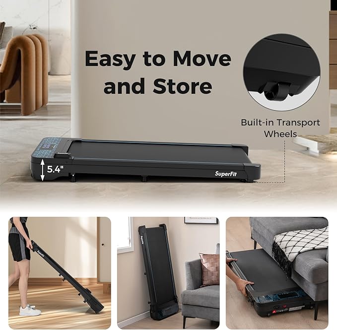 GYMAX Walking Pad, 3 in 1 Free-Assembly Under Desk Treadmill with 300lbs Capacity & LED Display, 2.25HP Portable Compact Treadmill Running Machine for Small Space Home Office