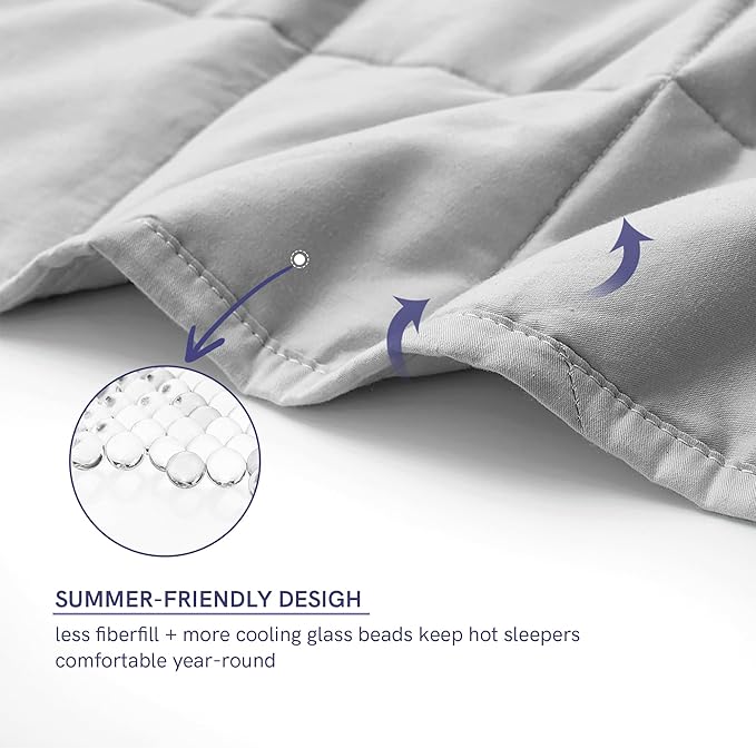 YnM Exclusive 50 lbs Weighted Blanket, Extra Heavy Cotton Bed Blanket for Two Persons, Ideal for Queen or King Bed (88x104 Inches, 50 Pounds, Light Grey)