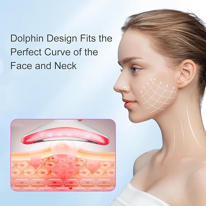 Neck Face Massager, Skin Care Face Massage Tool, 3-in-1 Facial Massager, Face Sculpting Tool with Thermals, Vibration (Pink)