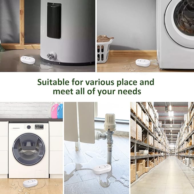 Water Leak Detector Sensor Alarm: Home Water Flooding Monitor Smart Sink Overflow Monitoring Adjustable Wet Moisture Alert Pipe Leakage Drip Detection Warning for Basement Floor 3Pack