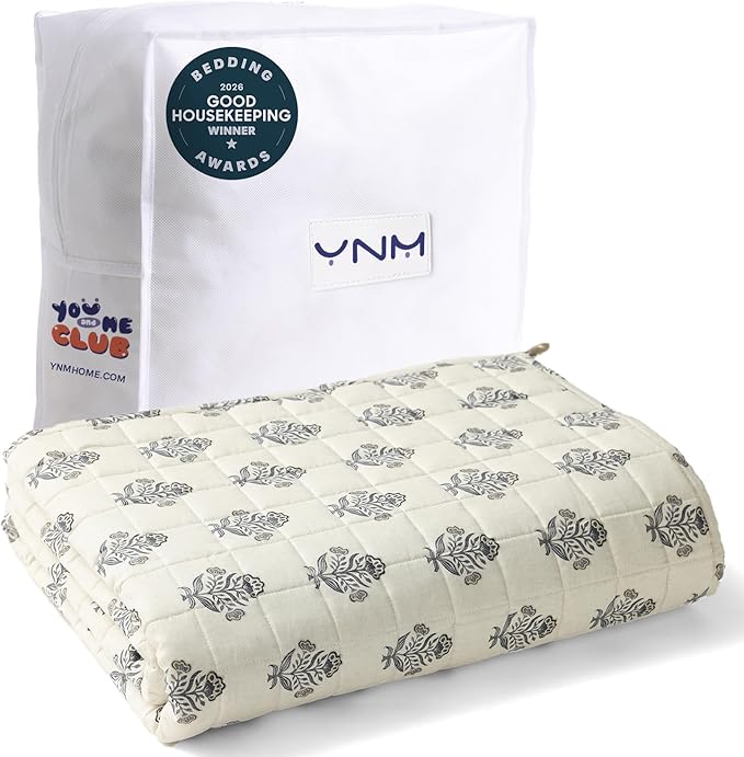 YnM King Size Linen Weighted Blanket for Adults (88x104 Inches, 50 Pounds, Damask), Exclusive Smallest Compartments with Glass Beads, Extra Heavy Bed Blanket for Two Persons on Queen or King Bed