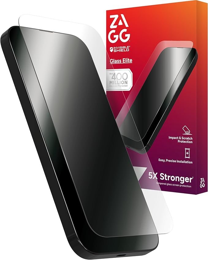 ZAGG Glass Elite Screen Protector for iPhone 16/15-5X Stronger, Reinforced Edges, Ultra-Strong Tempered Glass, Scratch Resistant, Anti-Smudge, Easy Installation, InvisibleShield, Eco-Friendly