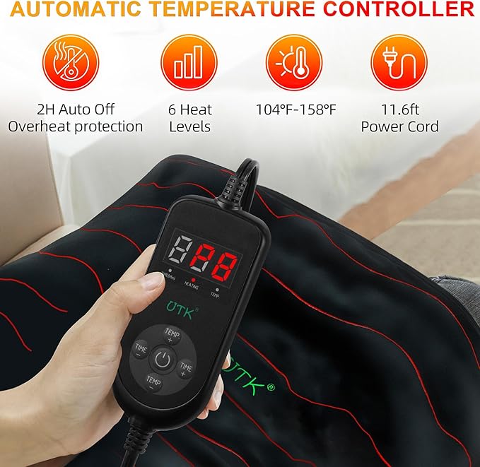 UTK Large Far Infrared Heating Pad for Back Pain Relief, Weighted Electric XL Heating Pads with Tourmaline for Neck&Shoulder, Period Cramps, Gifts for Women Mom Elder, Hot to 161℉, Auto Off, 20x24''