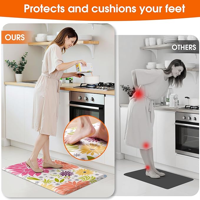 Kitchen Mats for Floor,Cushioned Rug Anti-Fatigue Mats for Kitchen Decor Accessories,Waterproof Non-Slip Mat and Rug for Office,Floor,Laundry 17.3"*28",Mutil-Pink