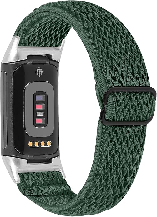 Lijinlan Nylon Band Compatible with Fitbit Charge 5 Advanced Fitness & Health Tracker, Elastic Woven Strap Stretchable Wristband Watch Bands Replacement for Charge 5 for Women Men