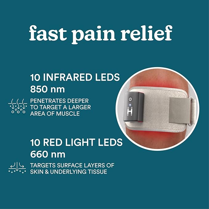 Homedics Wireless Infrared + Red Light Pain Therapy Wrap – Portable 850 nm Infrared & 660 nm Red Light LEDs, Adjustable Strap, Rechargeable Battery, Targeted Muscle & Joint Relief