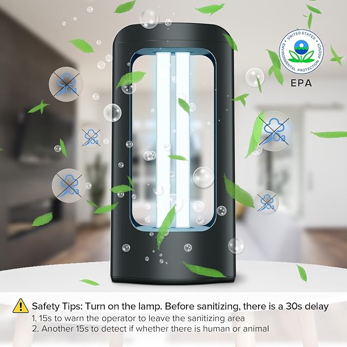 SANSI 42W UV Light Sanitizer with Remote Control Timer, 99.9% UVC Lamp 254nm Wavelength, Portable Ultraviolet Light for Bedroom Hotel Kitchen Bathroom Cleaning- Ozone Free