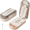 Pill Cutter Splitter for Small & Large Pills, Adjustable Pill Splitter with Safety Guard Hidden Stainless Steel Blade, Travel Tablet Vitamin Cutter Cutting into 1/2 (Cream)