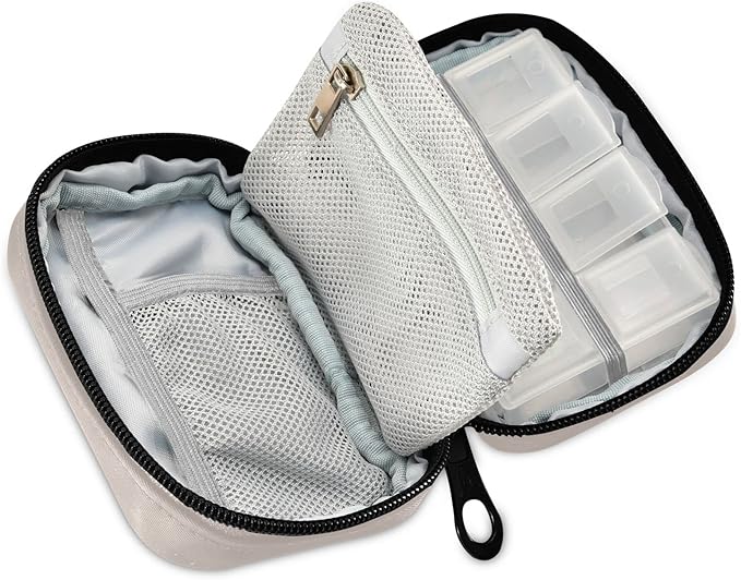 Naanle Pill Box 7 Day Pill Case Travel Pill Organizer Bag Zipper Portable Weekly Compact Size Vitamin Supplement Holder Solid Color Khaki Z - Khaki 4.6 x 3.14 x 1.88 Inch 1.0 Count 0.12 kilograms