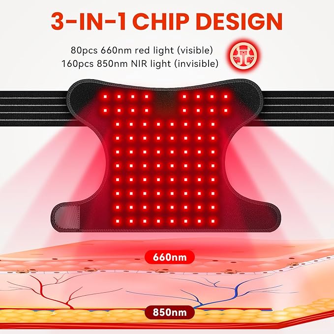 Viconor Red Light Therapy for Shoulder Pain Relife, Infrared Light Therapy for Body with Massage, Improve Joint Muscle, 660nm & 850nm Red Light Shoulder Wrap, Black1