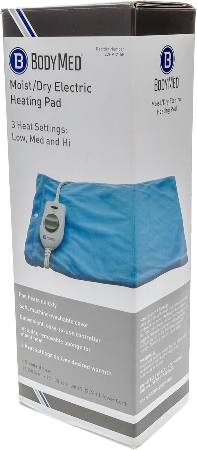 BodyMed Moist & Dry Heating Pad with Auto Shut Off Heating Pad for Neck, Shoulder, Back and Muscle Discomfort Relief - 12 in. x 15 Inch, Blue