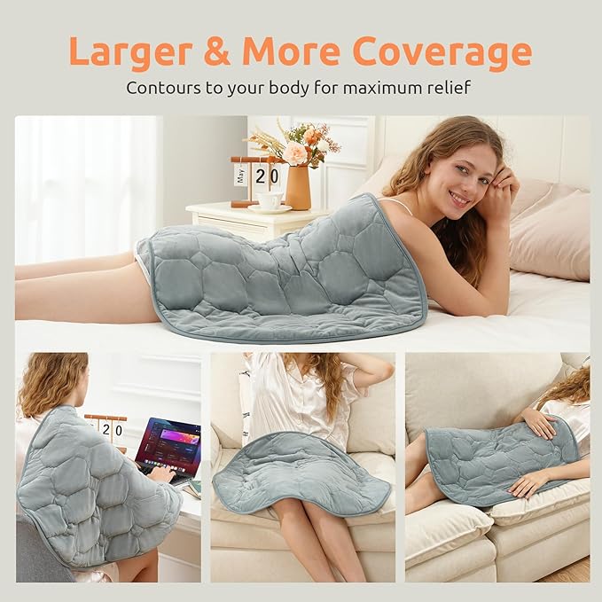 Drewin Weighted Heating Blanket 5lbs for Relax and Calm, 24" x 29" Portable Electric Pads for Knee Shoulder Versatile Use, Warm Lap Blanket with 4 Heating Levels 2 Hours Timer Auto Off, Grey