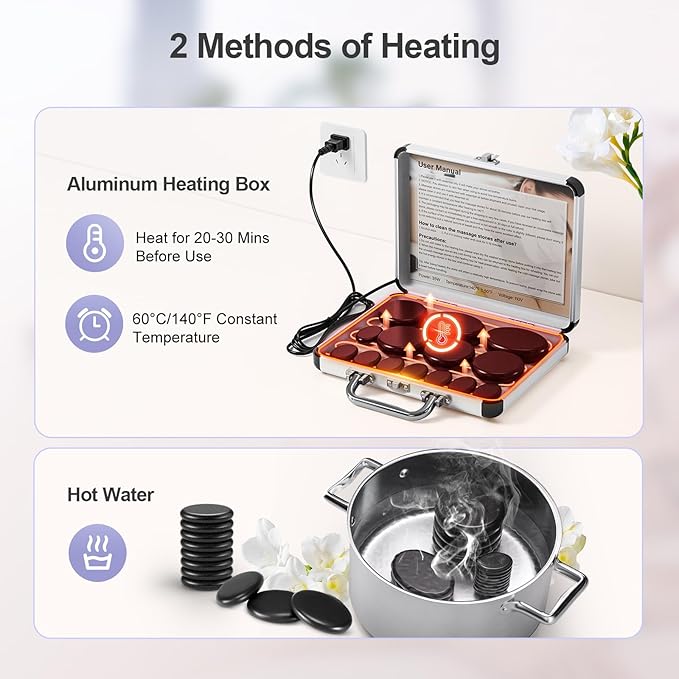 Hot Stones Massage Set, 14Pcs Basalt Portable Stone Kit with Warmer, Professional Rocks for Home Spa Warming Therapy Relaxing Pain Relief