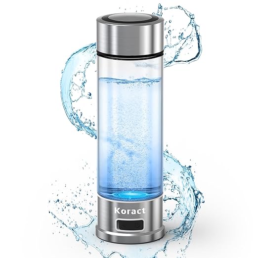 Hydrogen Water Bottle 1500PPB Portable Hydrogen Water Bottles Generator Glass, Hydrogen Rich Water Dispenser with SPE & PEM Technology for Home Office Fitness Travel Outdoor Sports (Silvery)