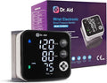 Dr. Aid Wrist Blood Pressure Monitor - Digital BP Machine with Adjustable Blood Pressure Cuff (13.5–19.5 cm), Large LED Display, Dual-User Memory (90 Each), WHO Indicator, Movement & Cuff-Fit Alerts