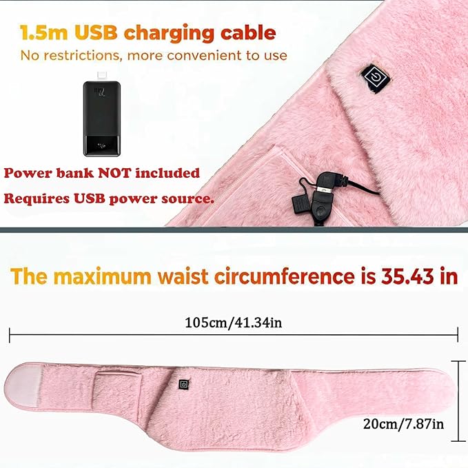 3-in-1 Pink Comfort Heating Belt: Soothing Warmth for Back & Abdomen + Cozy Hand Warmer, USB Powered Adjustable Heat Wrap for Women, 3-Temperature Settings