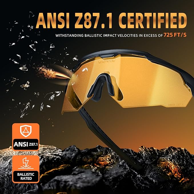 Shooting Glasses Anti Fog with High Definition Lenses, ANSI Z87.1 Certified Tactical Safety Glasses for Men Women