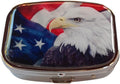 American Flag Bald Eagle Patriotic Silver Two Section Rectangular Pocket/Purse/Travel Pill Box
