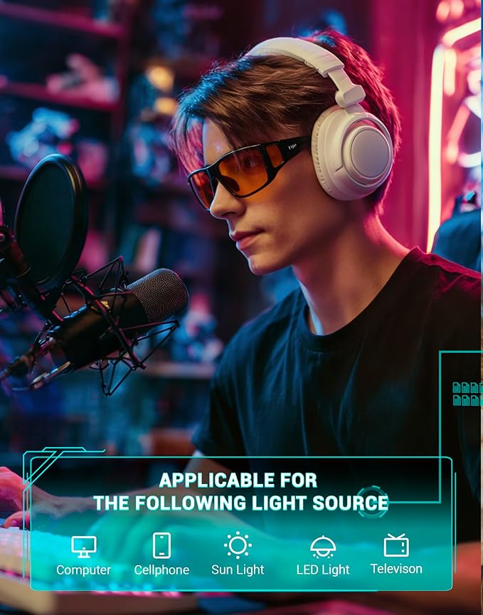 TIJN Sonia Red Sleep Glasses Orange Lens for Blue & Green Light Blocking,Dual AR Coating,Wraparound Frame for Gaming Screen