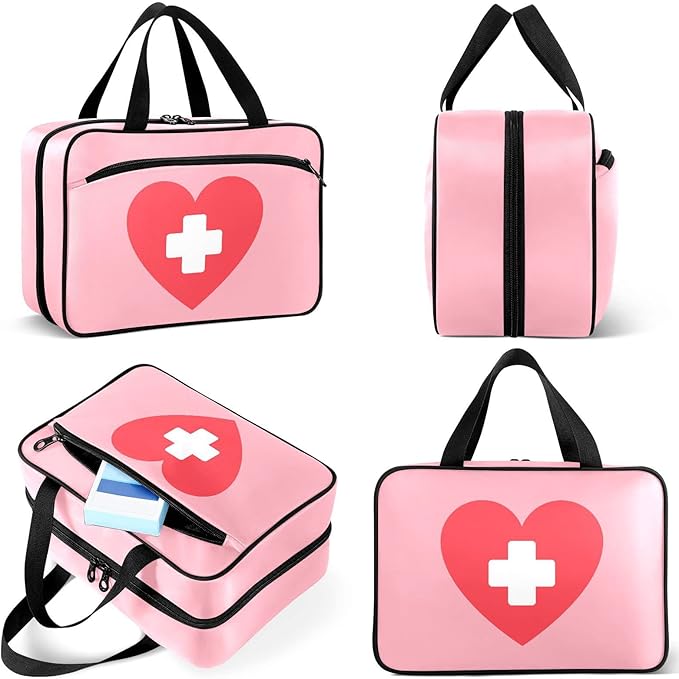 Naanle Pill Organizer Bag Travel Pill Bottle Medicine Organizer Home Storage Medication Bag for Vitamin Supplements, Heart White Cross Empty First Aid Bag for Car Camping, 1.0 Count