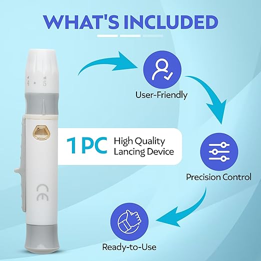 One Step Lancing Device Pen, 5 Depth Settings, Less Pain Design, Blood Sampling Pen, Accurate Blood Sample, Use with Twist Top Lancets, Blood Sugar Level Monitoring Glucose Testing, Lancing Tool