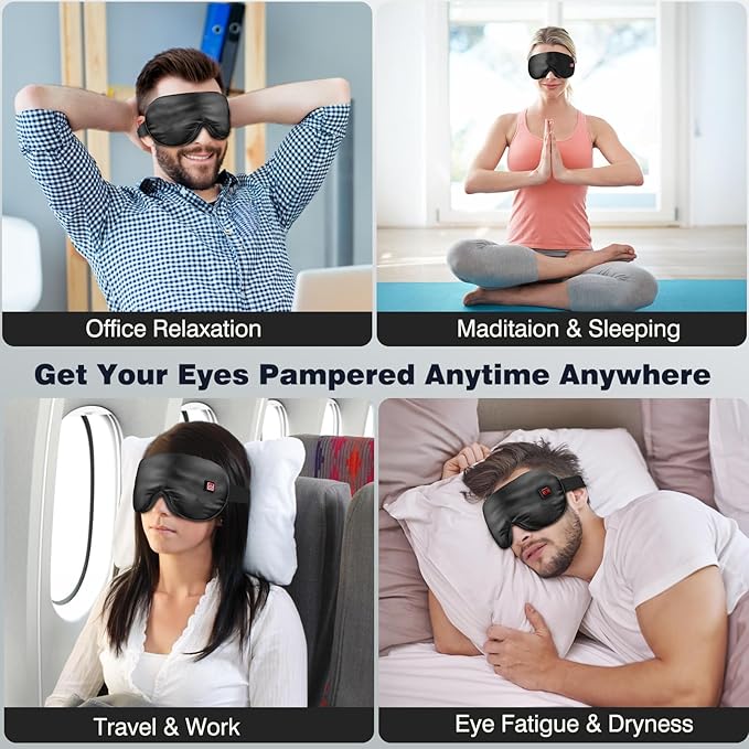 Sleep Eye Mask with Heat and Cooling for Dry Eyes Migraines, USB Electric Heated Eye Mask for Sleeping Meditation Travel Gifts for Women & Men (Black)