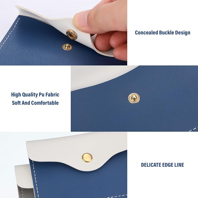 Tondiamo 2 Pack Birth Control Pill Case Holder PU Leather Pill Sleeve Packet 4.33 x 3 Inch Discreet Birth Control Pouch with Snap Closure Key Ring for Pills Card Organizer(Dark Gray, Gray Blue)