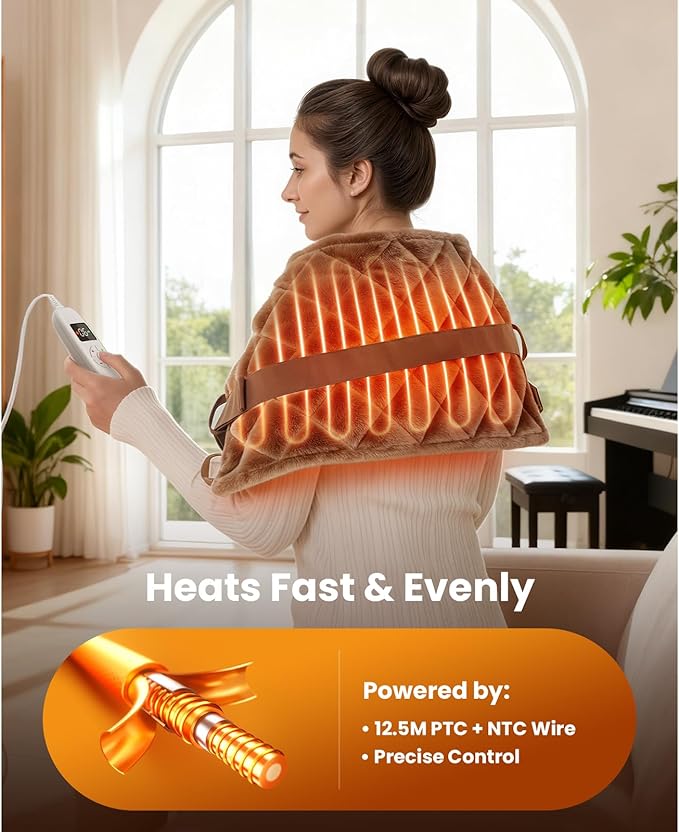 BOB AND BRAD Far Infrared Heating Pad, FSA-HSA Eligible Weighted Electric Heat Pad for Back, Period Cramps & Muscle Pain, 6 Heat Levels, Adjustable Belt, Auto-Off & Moist Heat Therapy, Large 12x24